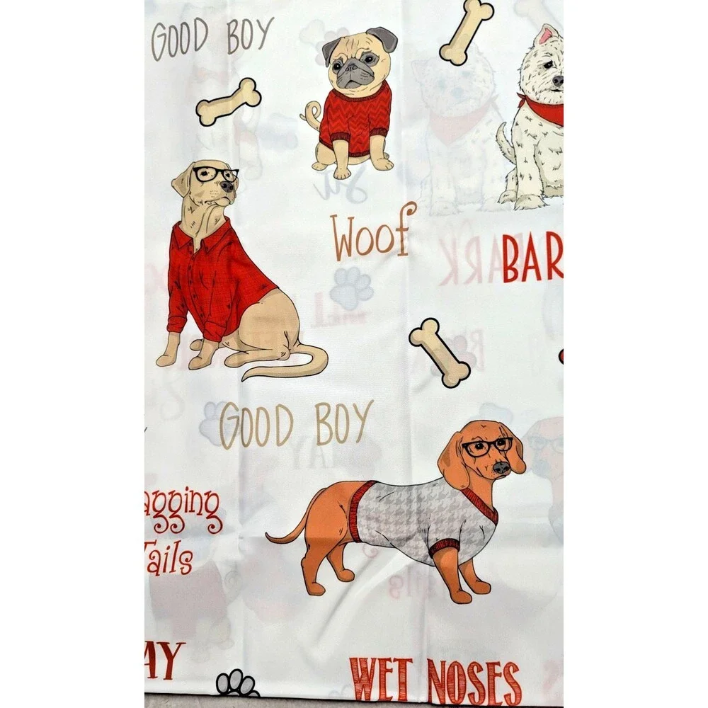 Dogs Fabric Shower Curtain Polyester 72-in Sq. Good Boy Bark Woof Bath Gift NEW